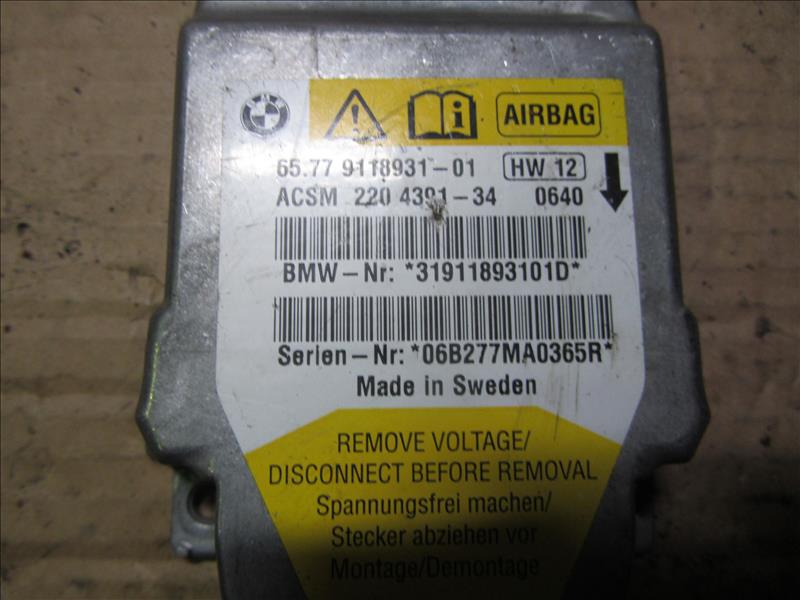 Блок управления AIR BAG 65779118931, С аукциона Японии. BMW 5 E60 2006г N52 2,5 AT бензин седан 2003-2009г. Контрактная запчасть, авто без пробега по РФ., отличное