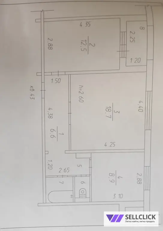 Квартира 2 комнаты, 53.3 м², 5/6 эт., Собственник
