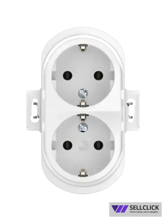 Механизм двойной встраиваемой розетки CADUCEUS ALING EON с заземлением, без шторок, с пластиковым основанием, 16А, 250В~