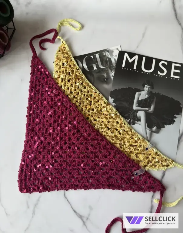 Косынка кроше с пайетками