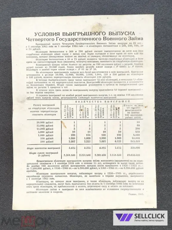 Облигация 100 рублей 1945 г оригинал, состояние