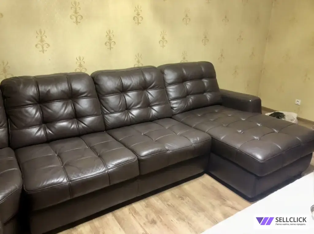 Диван из натуральной кожи, П образной формы, модульный, раскладной с встроеным раскладным креслом/
