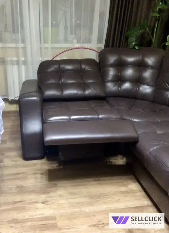 Диван из натуральной кожи, П образной формы, модульный, раскладной с встроеным раскладным креслом/