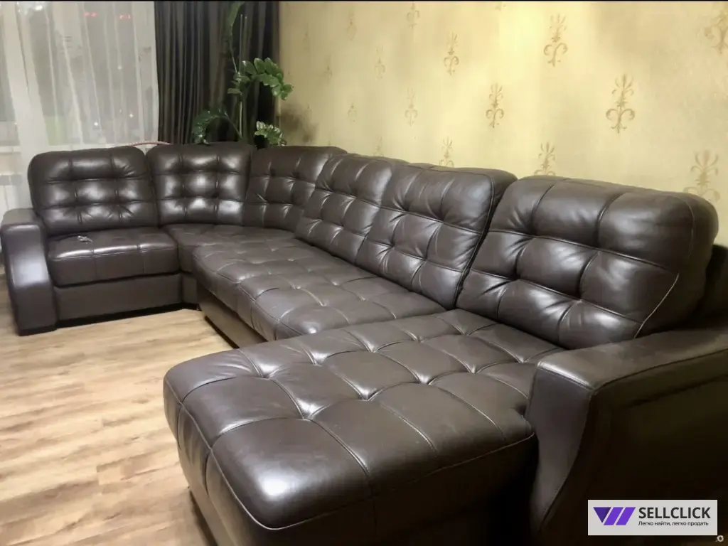 Диван из натуральной кожи, П образной формы, модульный, раскладной с встроеным раскладным креслом/