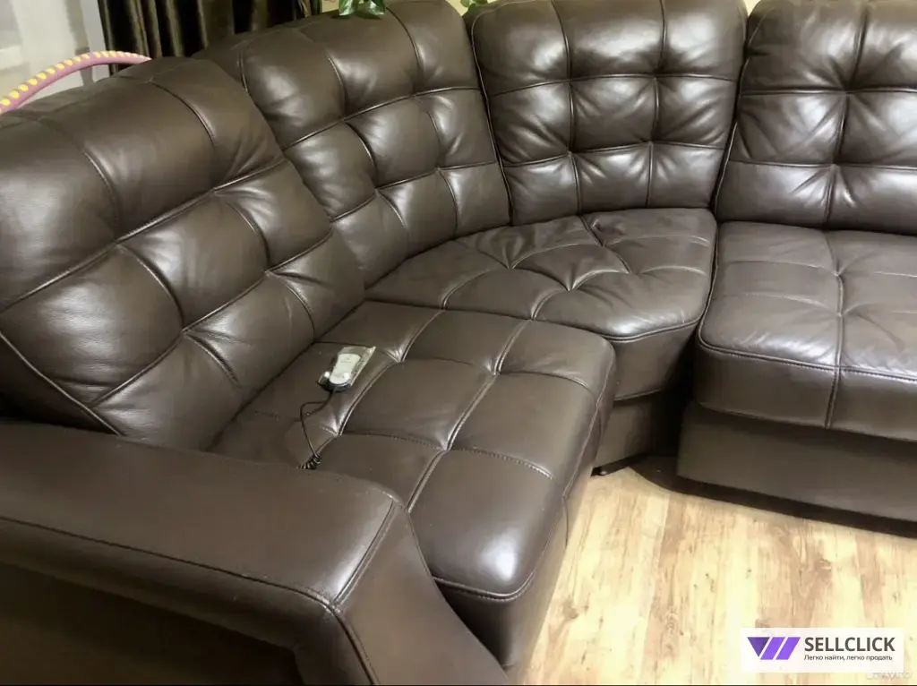 Диван из натуральной кожи, П образной формы, модульный, раскладной с встроеным раскладным креслом/