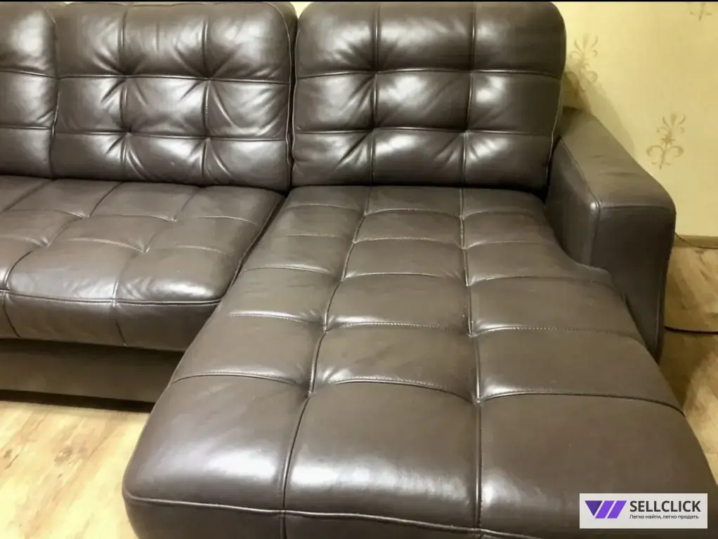 Диван из натуральной кожи, П образной формы, модульный, раскладной с встроеным раскладным креслом/