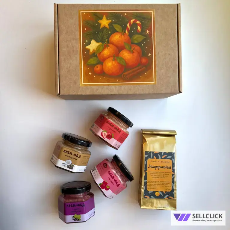 Новогодний набор с чаем и крем-медом суфле