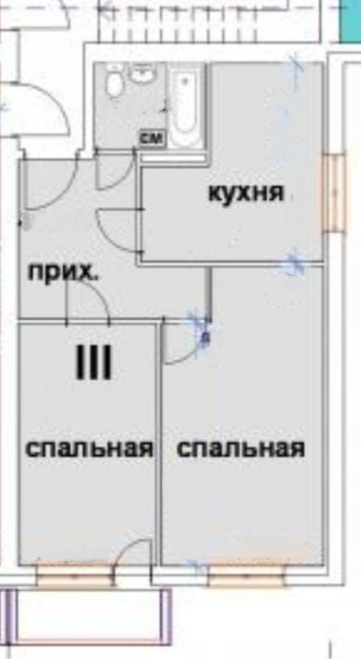 2-к. квартира 53.4 кв.м, 2/3