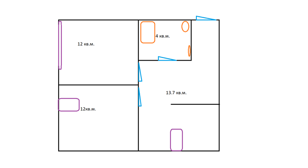 2-к. квартира 41.7 кв.м, 4/4