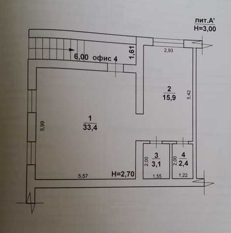 2-к. квартира 55 кв.м, цоколь/6