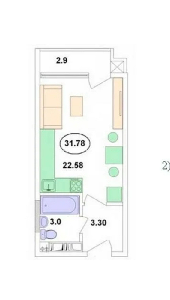 Студия 35 кв.м, 16/19