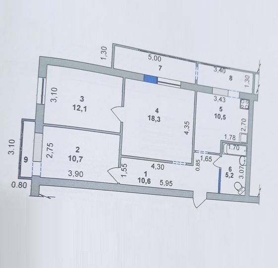 3-к. квартира 79.3 кв.м, 3/9