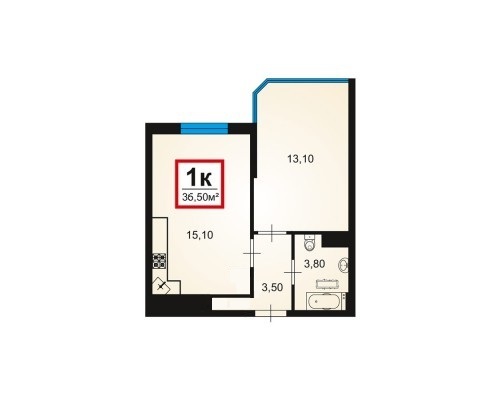 1-к. квартира 36.5 кв.м, 9/15