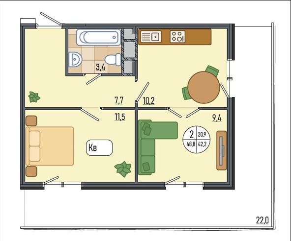 2-к. квартира 70 кв.м, 1/8