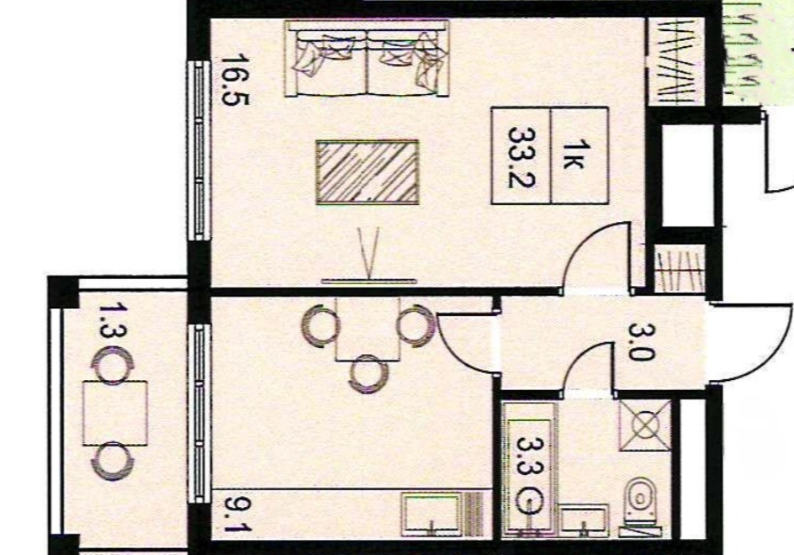 1-к. квартира 33.2 кв.м, 3/5