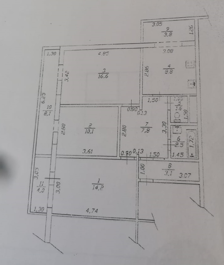 3-к. квартира 80.6 кв.м, 4/9