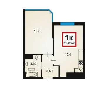 1-к. квартира 36 кв.м, 9/16