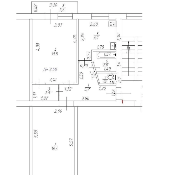 2-к. квартира 46 кв.м, 5/5