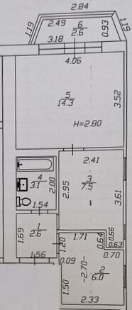 2-к. квартира 33.5 кв.м, 4/4