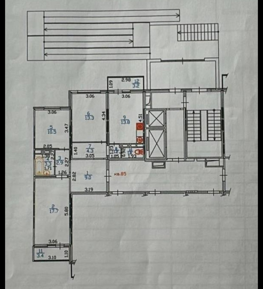 3-к. квартира 85.5 кв.м, 2/19