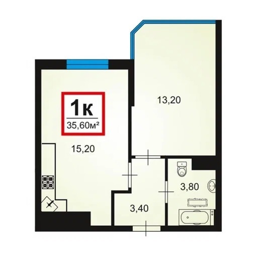 1-к. квартира 36 кв.м, 8/16