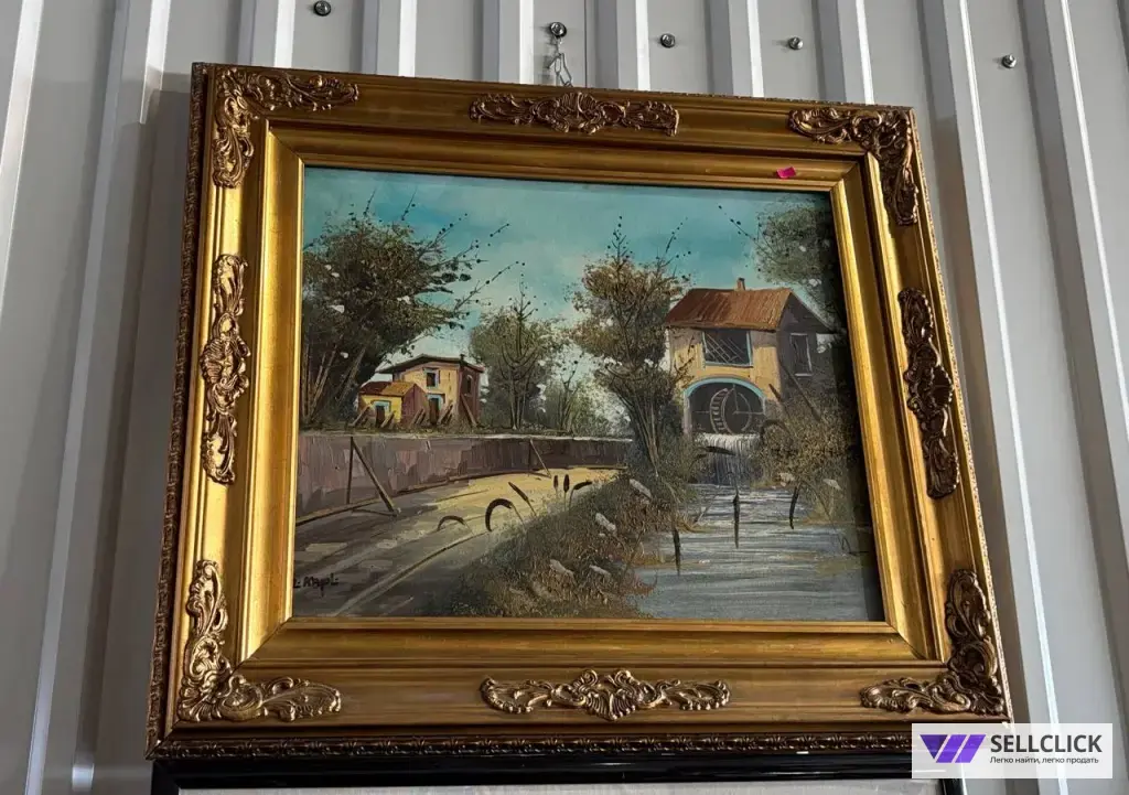 Картина. Пейзаж. Панно. Холс. Масло. Рама. Барокко. Винтажная мебель
