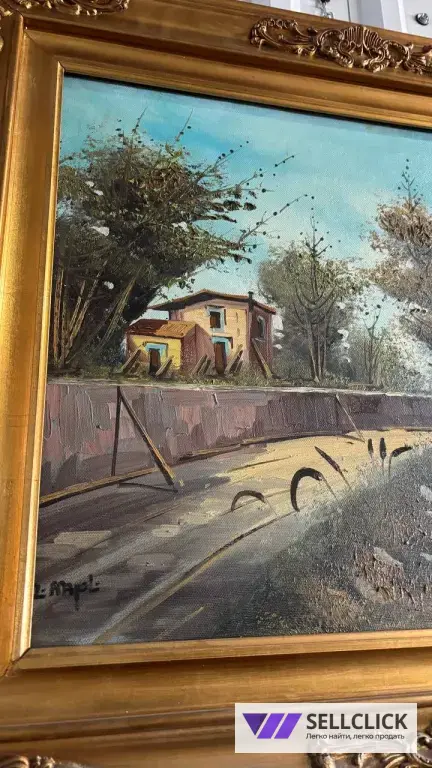 Картина. Пейзаж. Панно. Холс. Масло. Рама. Барокко. Винтажная мебель