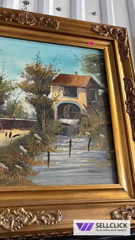 Картина. Пейзаж. Панно. Холс. Масло. Рама. Барокко. Винтажная мебель