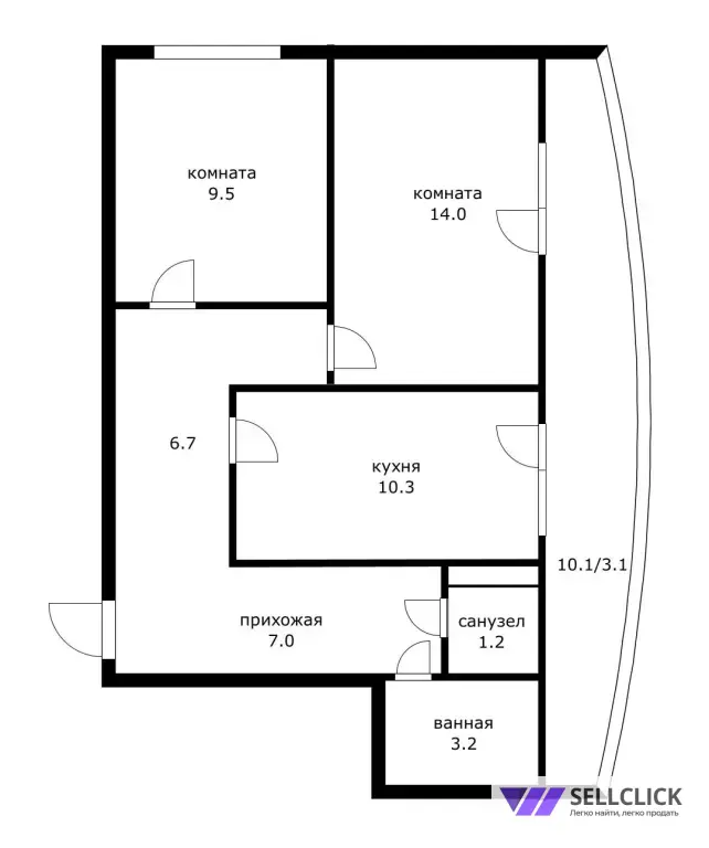 Квартира 2 комнаты, 55 м², 3/21 эт., Агент