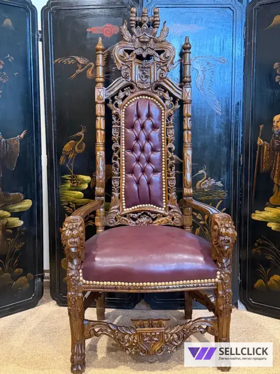 Кресло. Трон. Мебель ренессанс. Массив. Винтаж