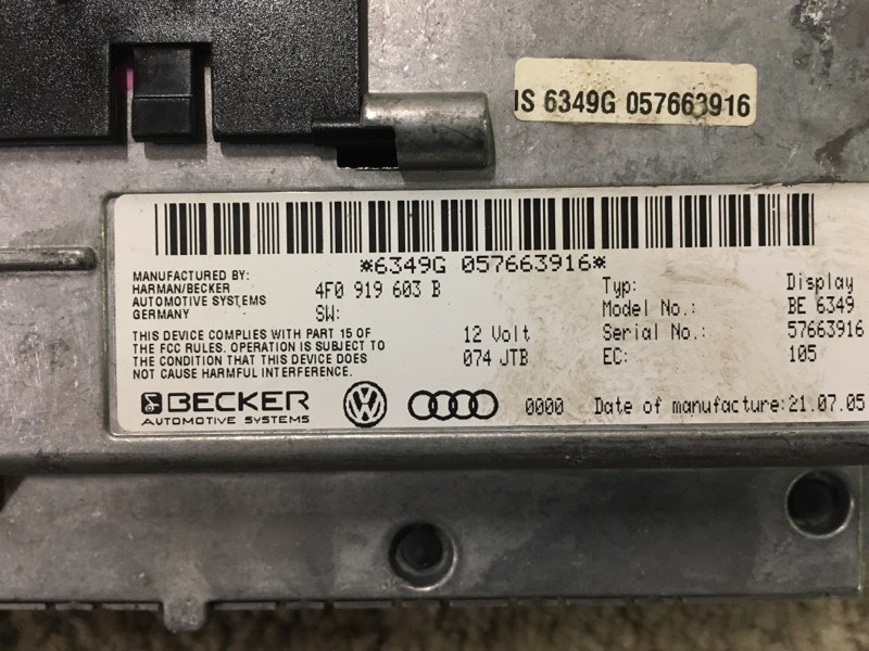 Дисплей информационный экран, штатный монитор на Audi A6 C6 4F / Ауди А6 С6 2006-2012г.\nОригинал.\nВ отличном состоянии. Экран целый, рабочий.\nКонтрактная запчасть из Японии. Гарантия на проверку. Отправим в регионы ТК.